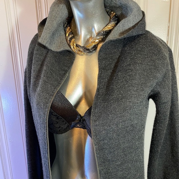 JONES & CO Front Zippered closure Hooded Sweater Cardigan two-tone layering soft - Picture 2 of 10